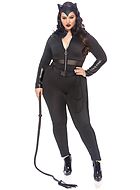 Catwoman, body costume, wet look, long sleeves, front zipper, XL to 4XL